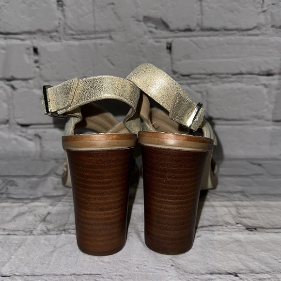 J CREW Gold Leather Sandals Block Heel Marcie Criss Cross Metallic - Picture 7 of 8